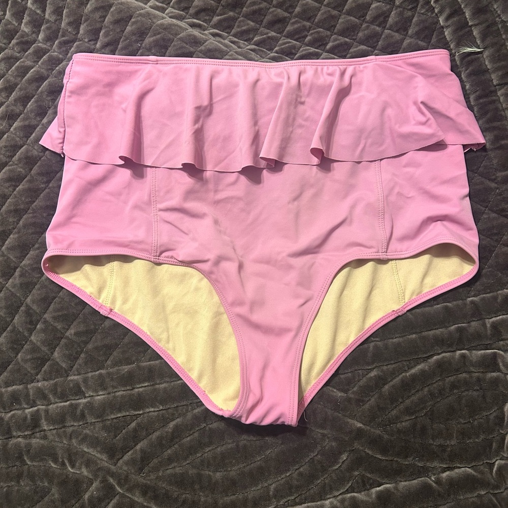 Kortni Jeane Pink Ruffle High-Waisted Bikini Bottoms XL